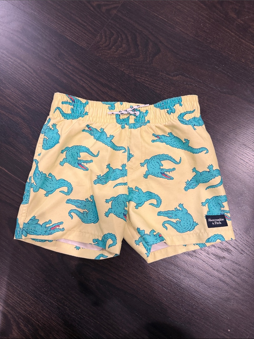 Abercrombie & Fitch Kids Yellow Swim Shorts with Teal Alligator Print